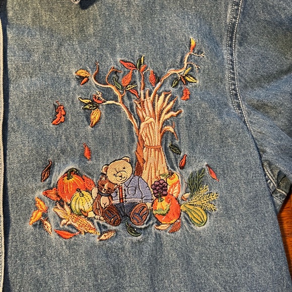 Vintage 90s Cool Blues Women's M Denim Embroidered Autumn Shirt - Picture 6 of 8